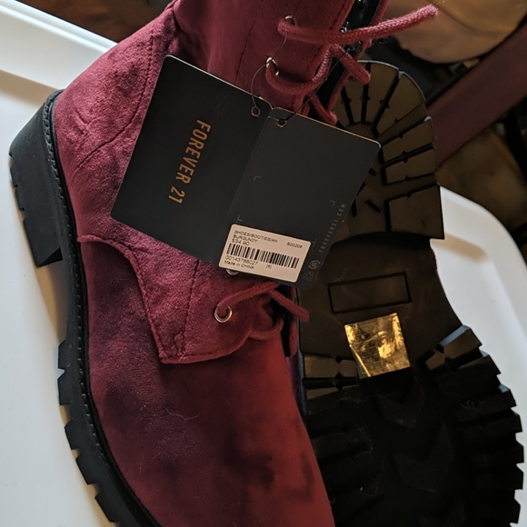 COPY - Burgandy Suede Tie up Combat Boots - Picture 4 of 4
